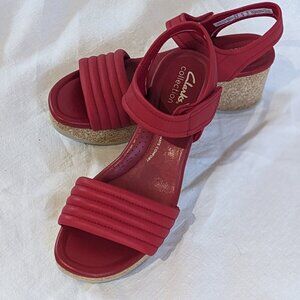 NEW Clarks Chelseah Gem Wedge Sandal, Red Leather, 7.5